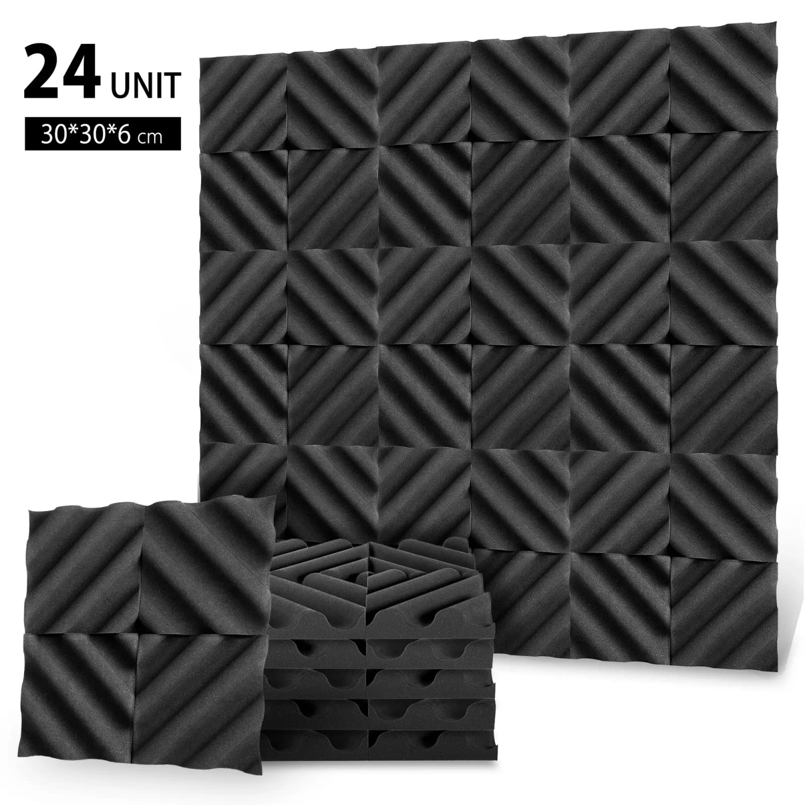 Bent Absorber Acoustic Foam Panels | Charcoal Black | Pack of 24