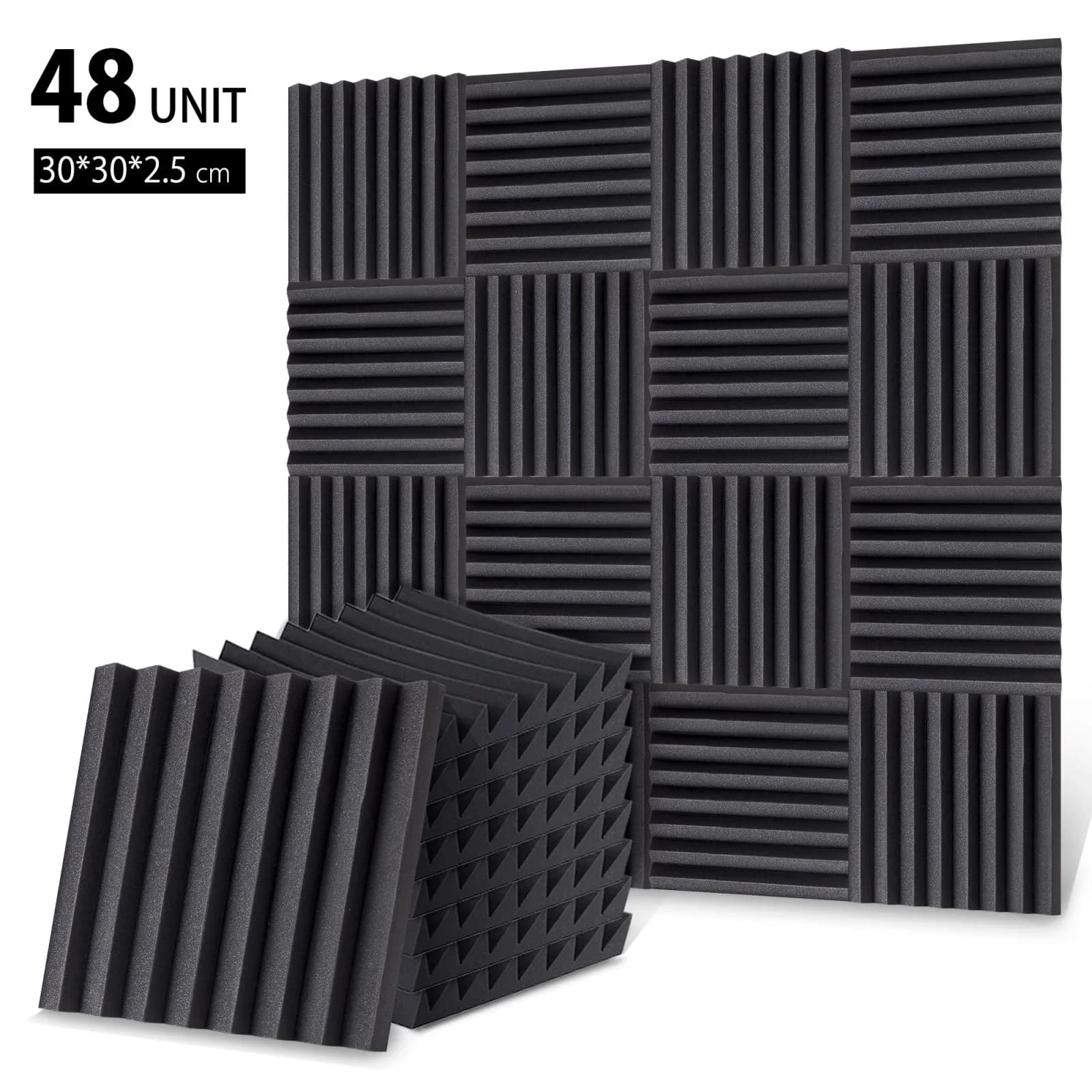 MD Light Plus Acoustic Foam Panels | Charcoal Black | Pack of 48