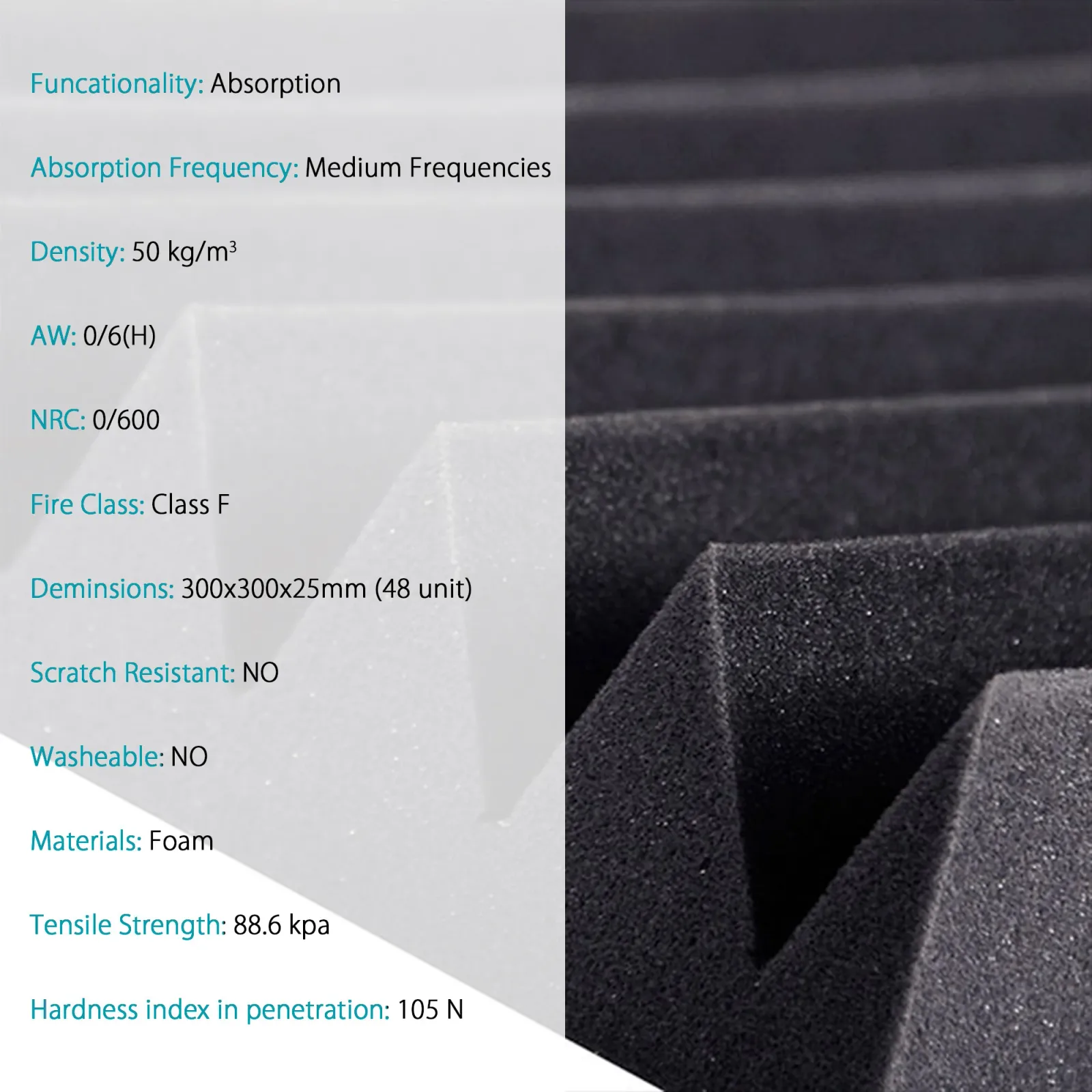 MD Light Plus Acoustic Foam Panels | Charcoal Black | Pack of 48