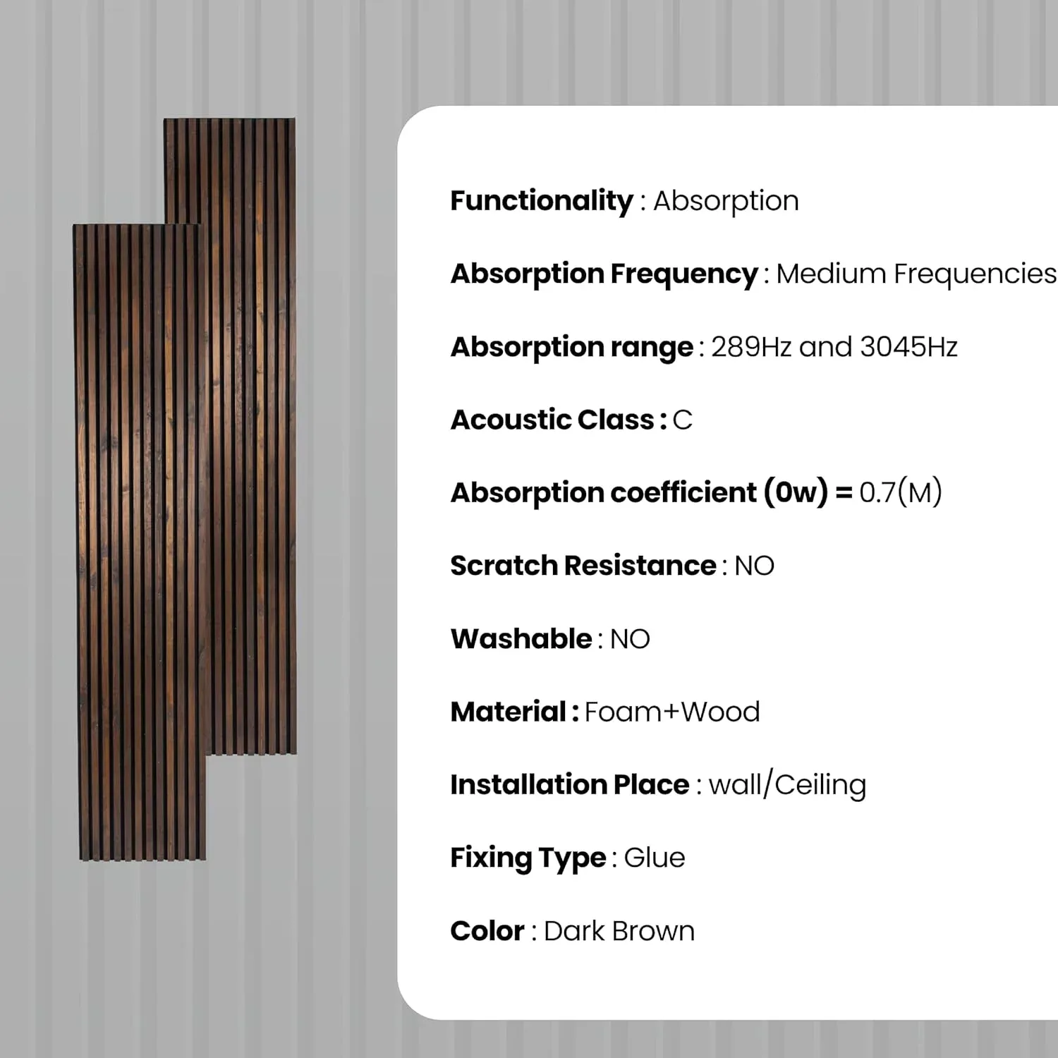 Acoustic Wood Slat Wall Panel – Dark Brown (Walnut)