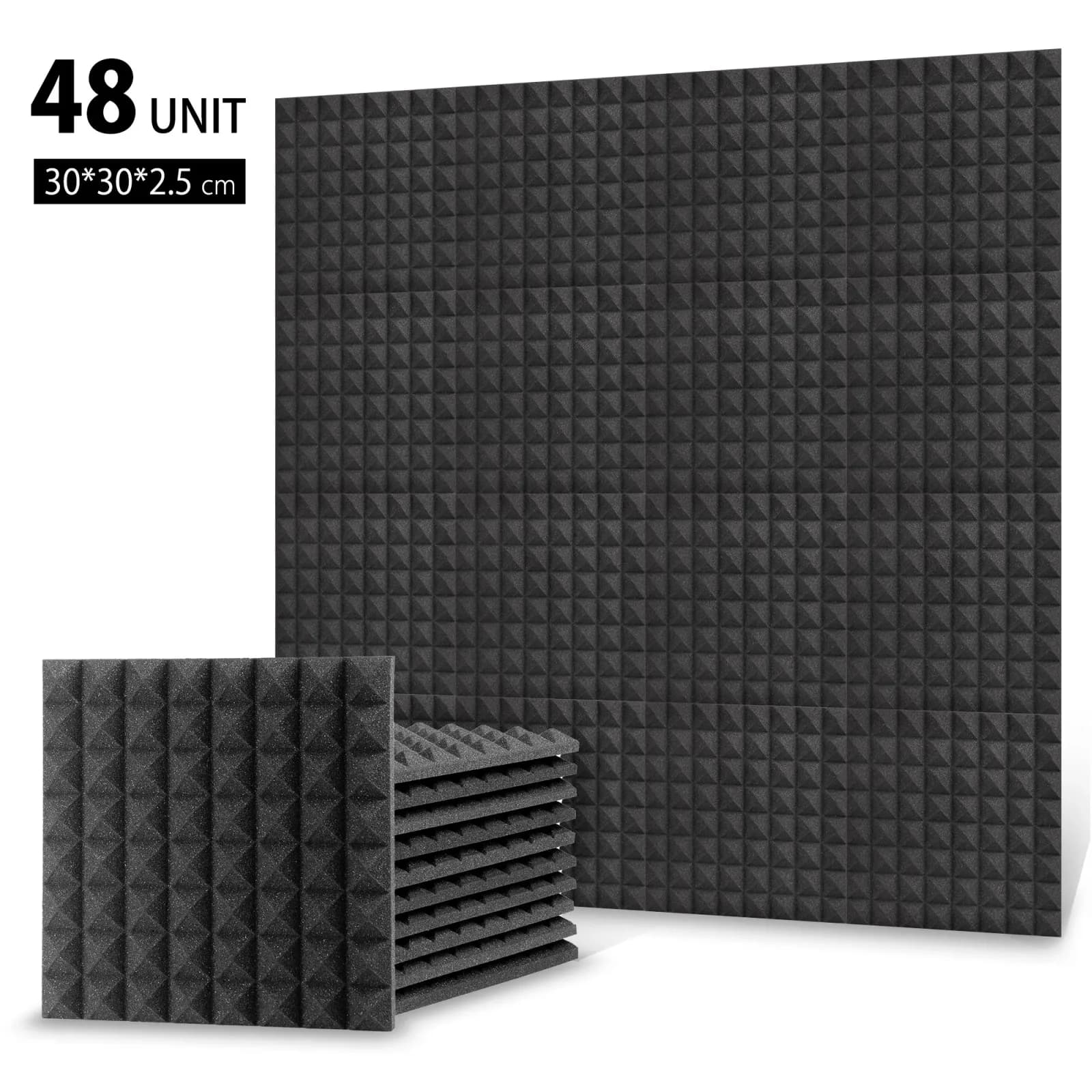 Pyramid Style Foam Panels | Pack of 48 | Charcoal Black