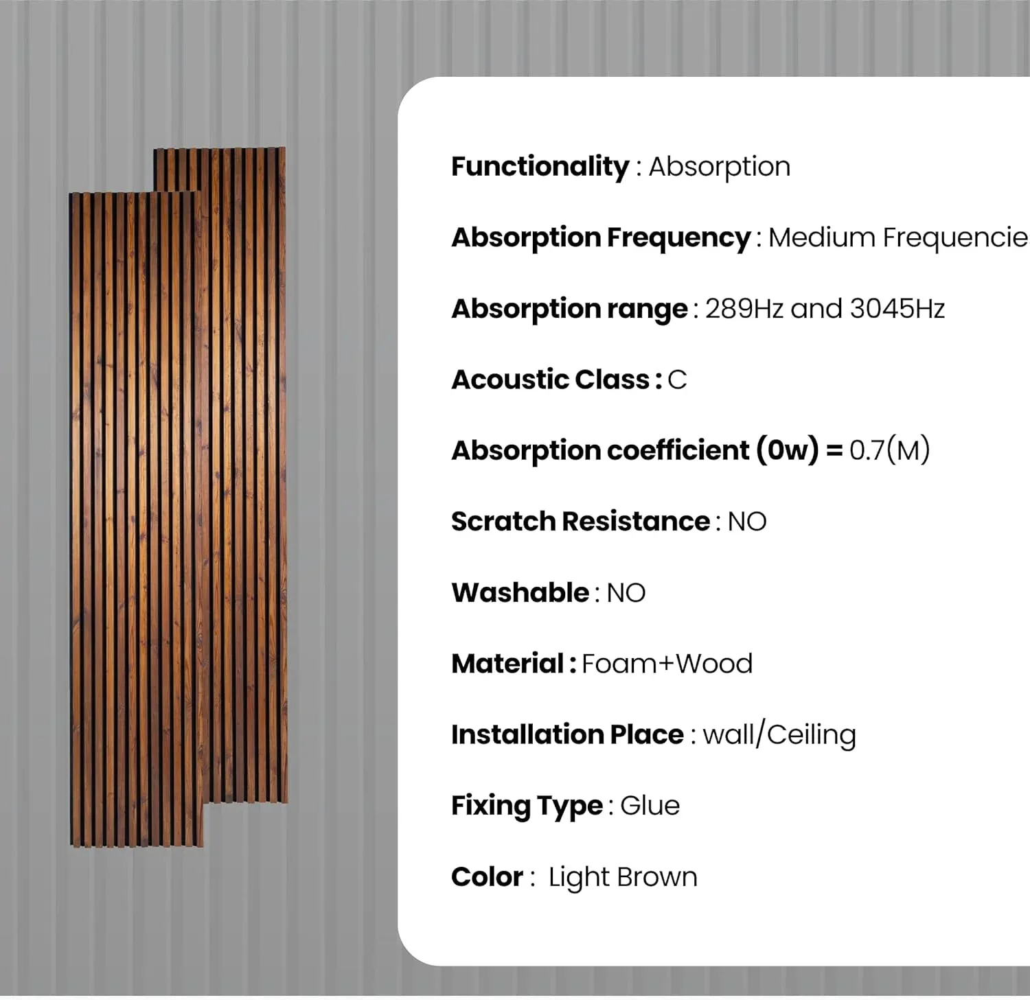Slat Wall Panel | 3D Wood Long Panels – Light Brown – Pack of 2